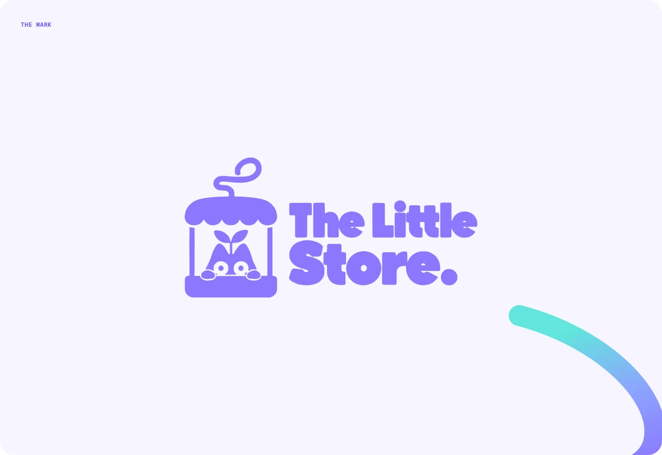 The mark: a little violet shop with a sprout-cat peeking over the counter, beside the wordmark